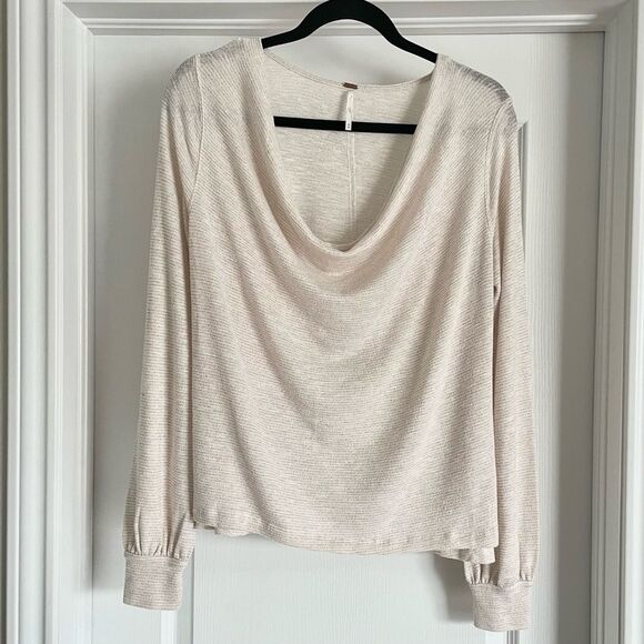 Free People Palmer Shimmer Stripe Blouson Top Cream Gold Size M - Picture 4 of 10